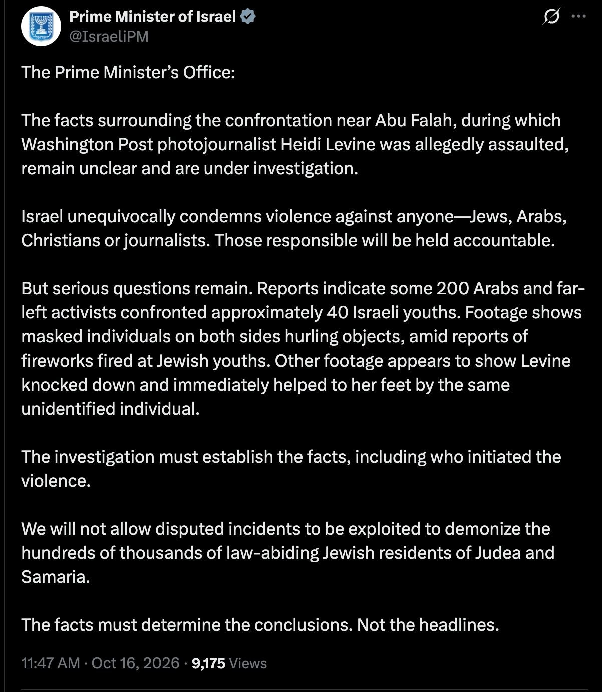 Image in @MarioNawfal's post: 🇮🇱🇺🇸 A Washington Post photographer was beaten in the West Bank. Now Netanyahu's office is challeng…