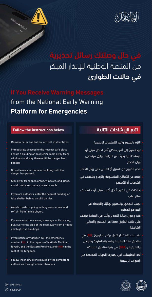 Image in @MarioNawfal's post: 🇸🇦🇾🇪 Saudi has issued an emergency warning in the southwest Khamis Mushait Governorate, which lies …