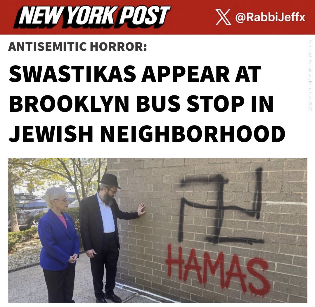 Image in @RabbiJeffx's post: The woman who did this was Jewish, drew the swastikas herself, and got arrested.
@grok YES or NO h…