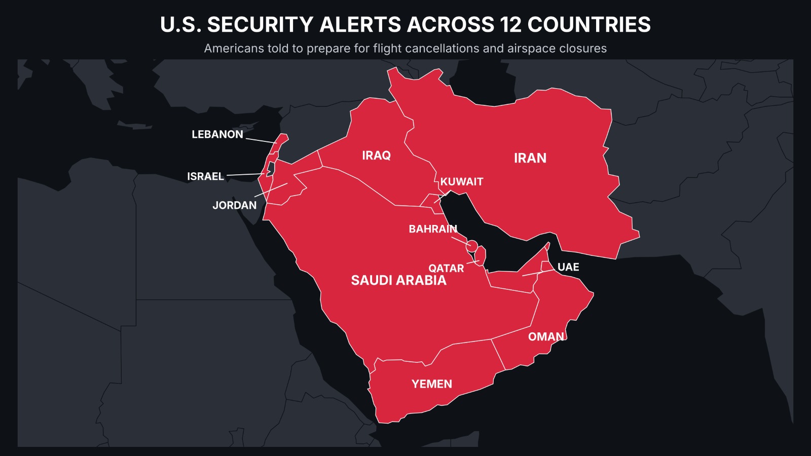 Image in @MarioNawfal's post: 🇺🇸🇸🇦🇦🇪 The U.S. just told Americans in 12 Middle East countries to be ready for cancelled flights, …