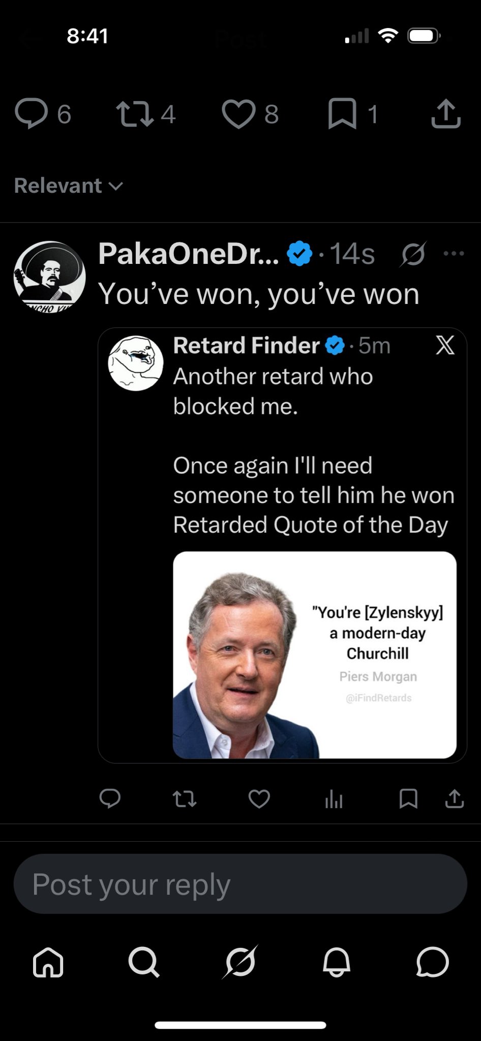 Image in @PakaOneDread's reply: @IfindRetards I got you! I posted this on his latest post on his wall https://t.co/g28jGLYW4V