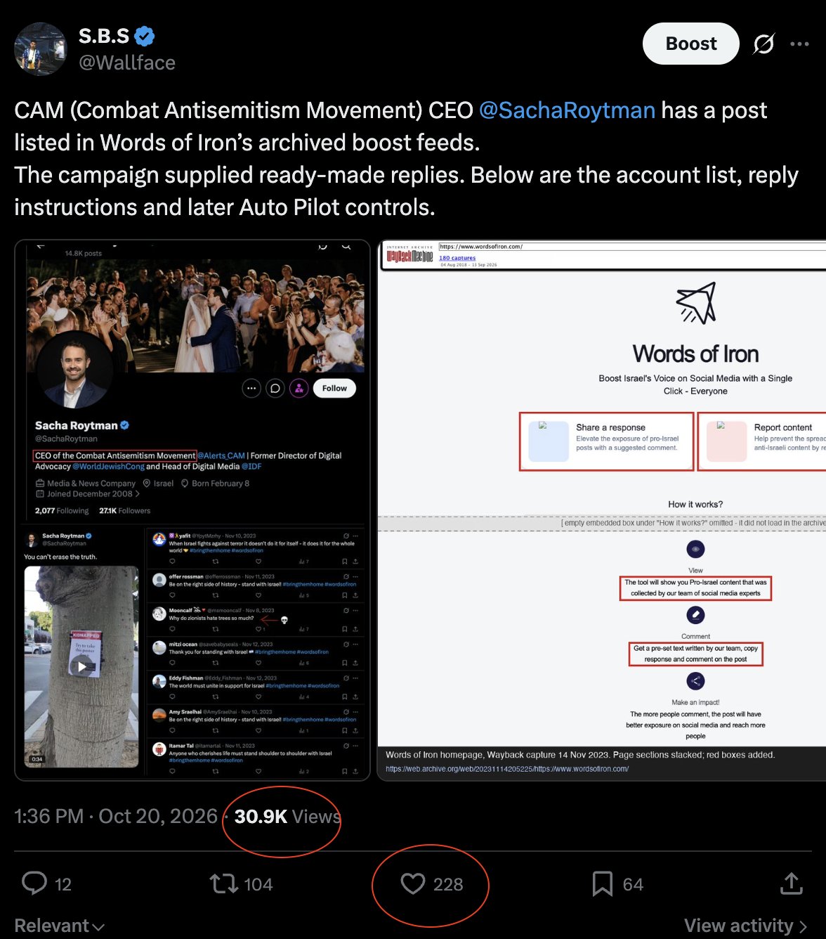 Image in @Wallface's post: 30K views, only 228 likes. I wonder how many of my followers actually had this post show up on thei…