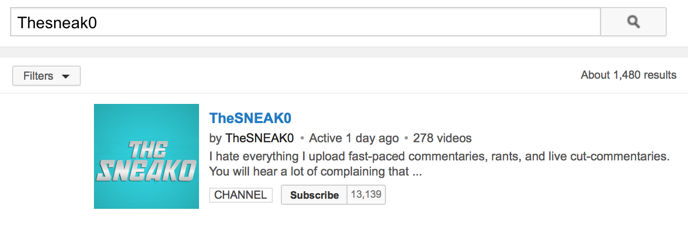 Image in @sneako's post: My channel finally comes up when you search "thesneak0" or "sneak0" cool cool cool http://t.co/yH5O…