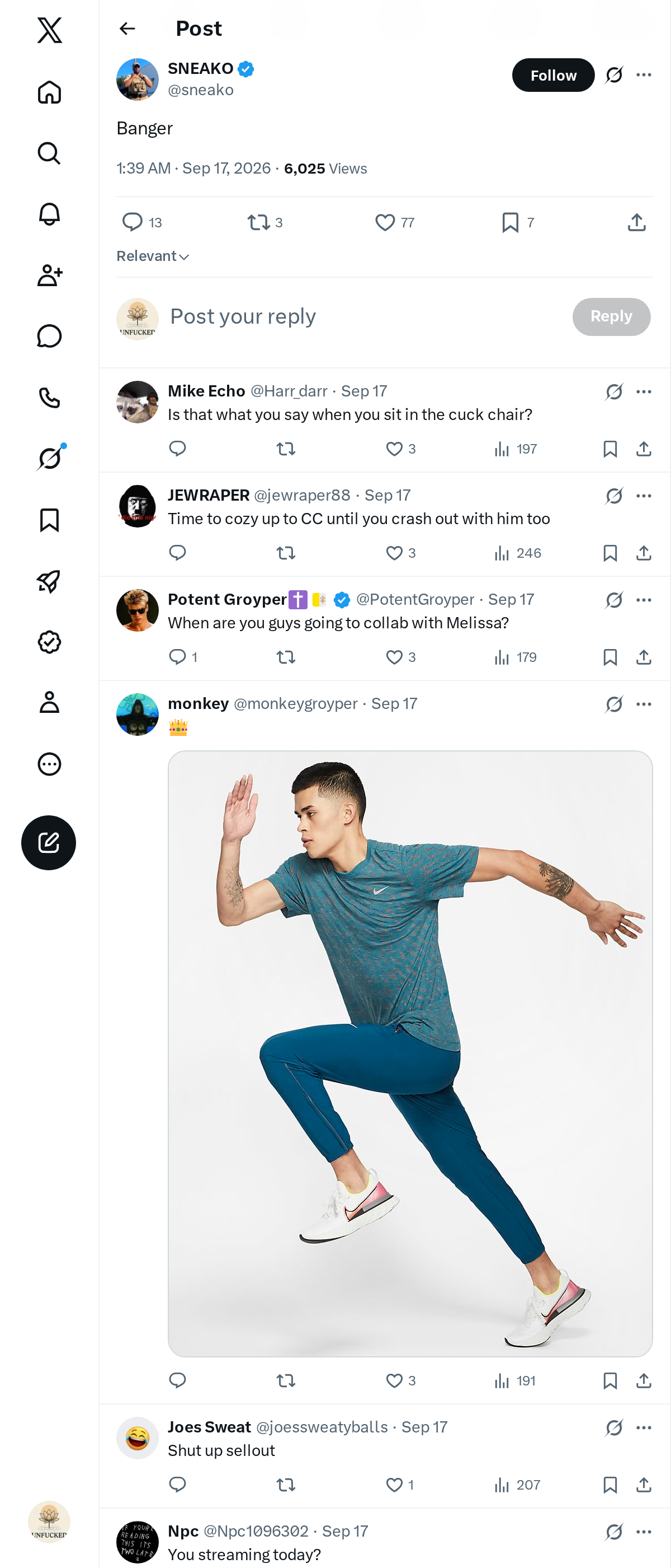 Snapshot 1 of @sneako's post from 2026-09-16