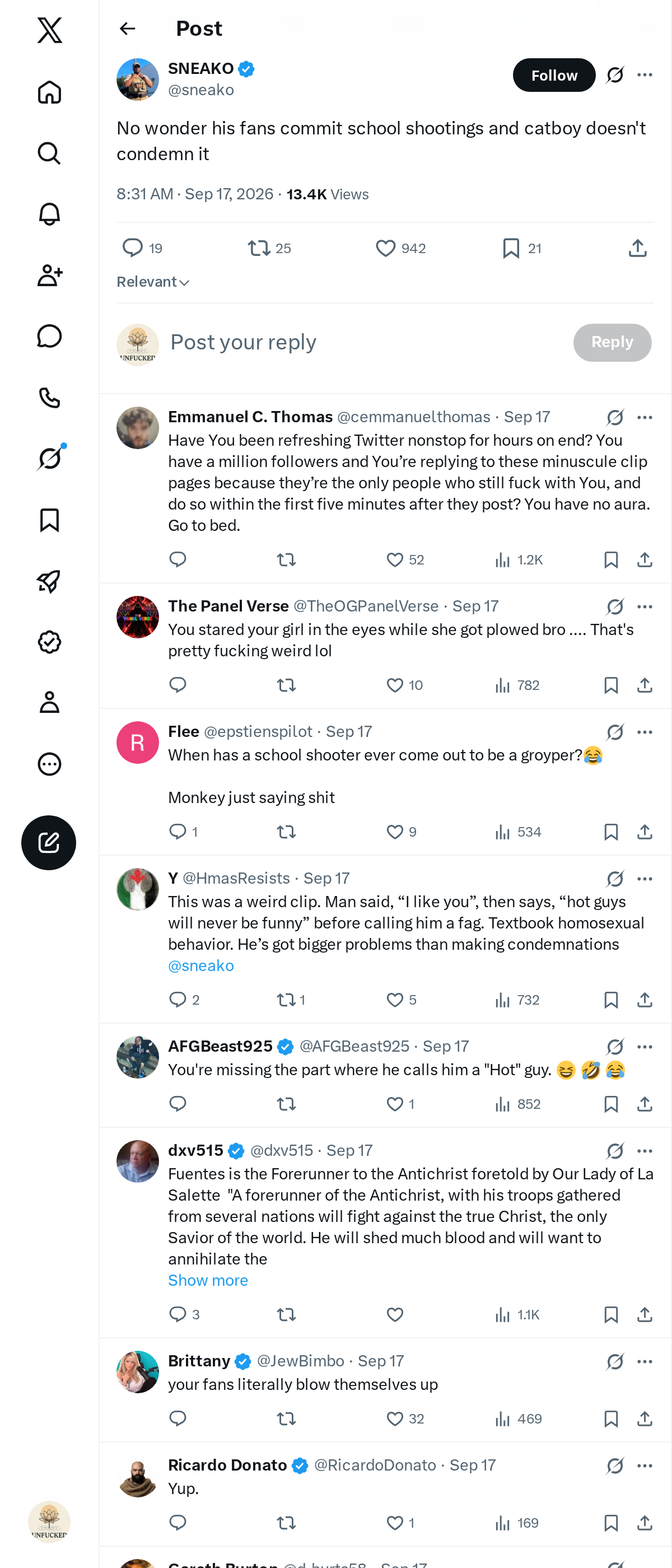 Snapshot 1 of @sneako's post from 2026-09-17