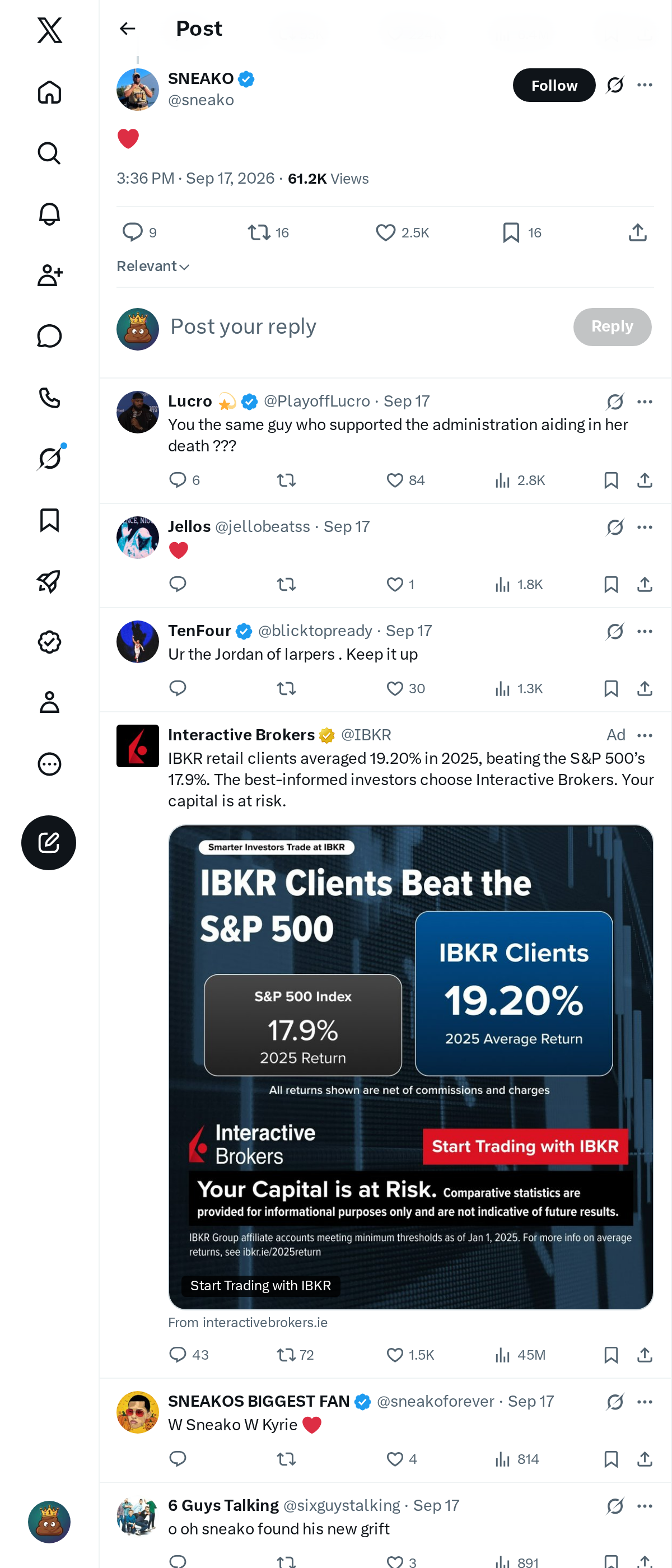Snapshot 1 of @sneako's post from 2026-09-17