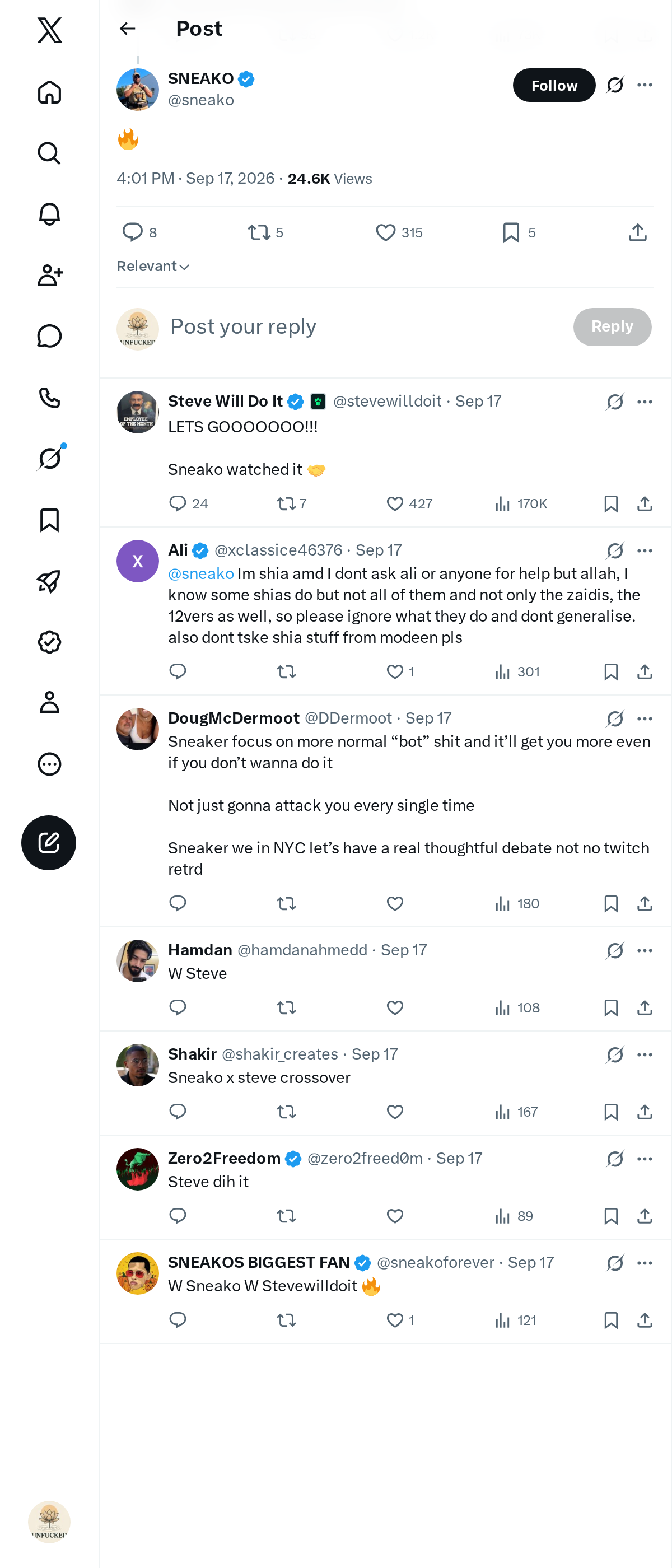 Snapshot 1 of @sneako's post from 2026-09-17