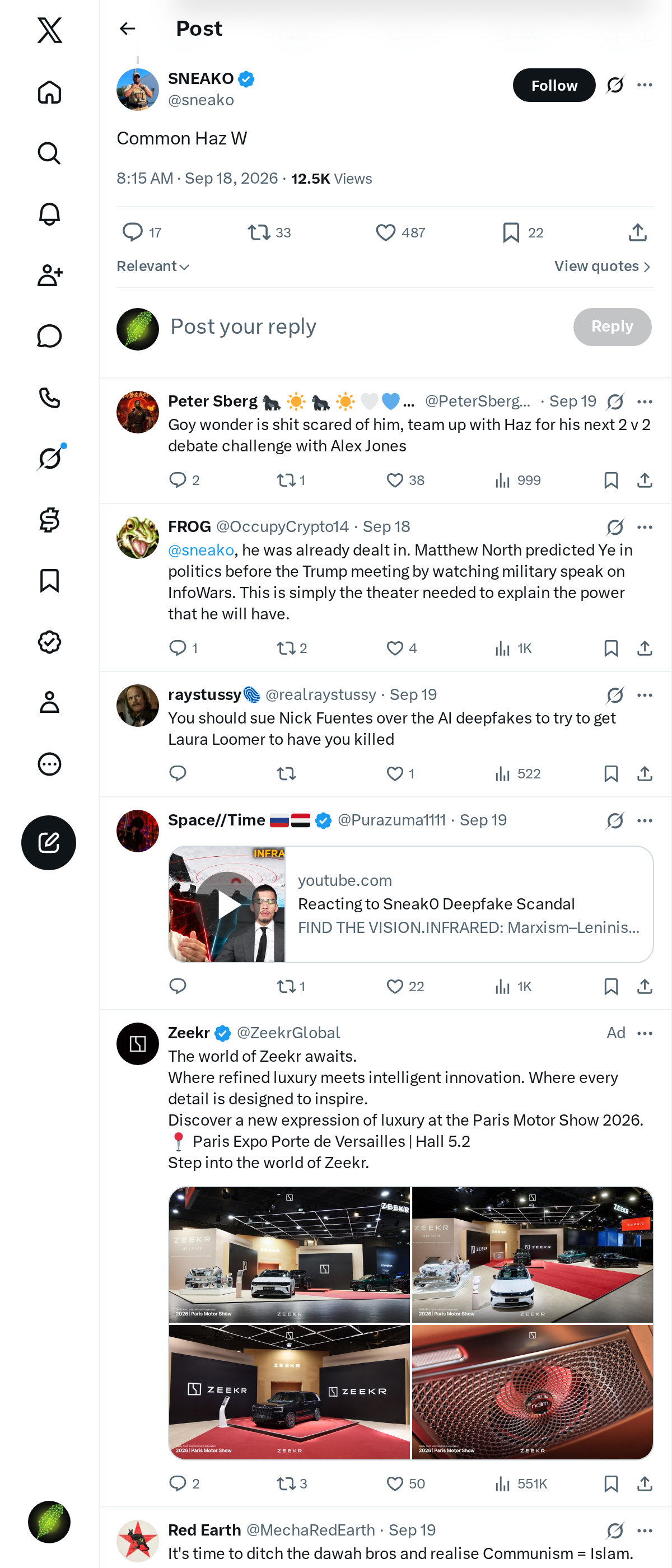 Snapshot 1 of @sneako's post from 2026-09-18