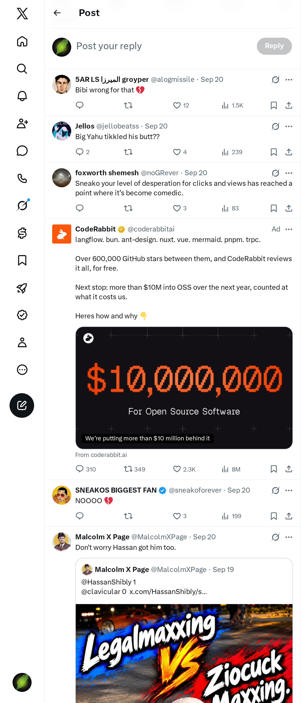 Snapshot 1 of @sneako's post from 2026-09-19
