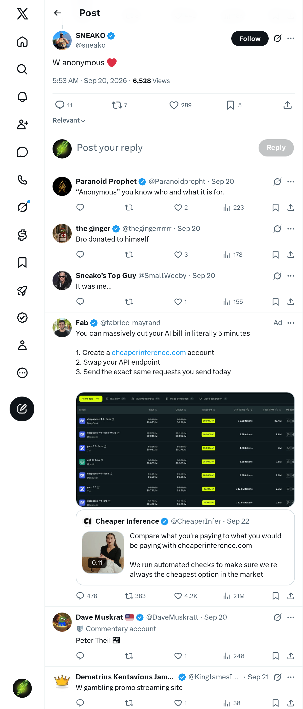 Snapshot 1 of @sneako's post from 2026-09-20