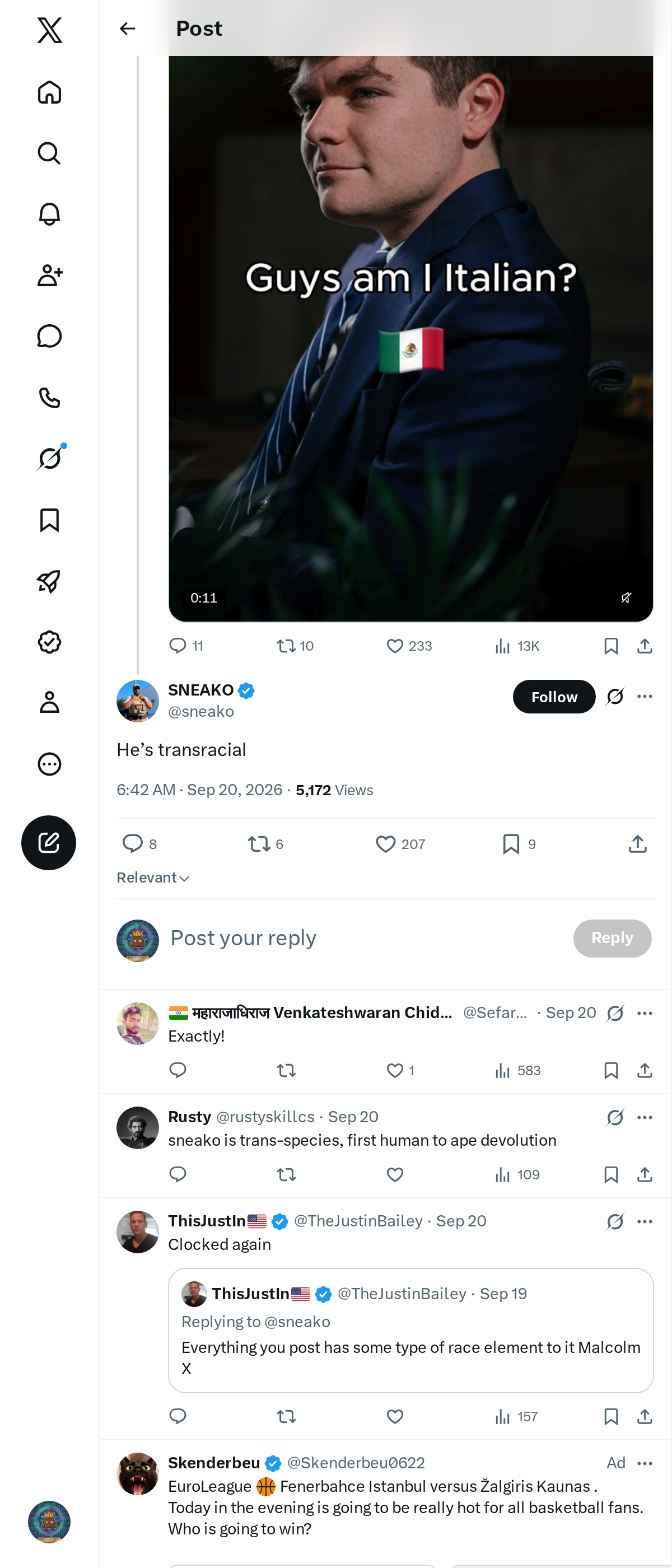 Snapshot 1 of @sneako's post from 2026-09-20