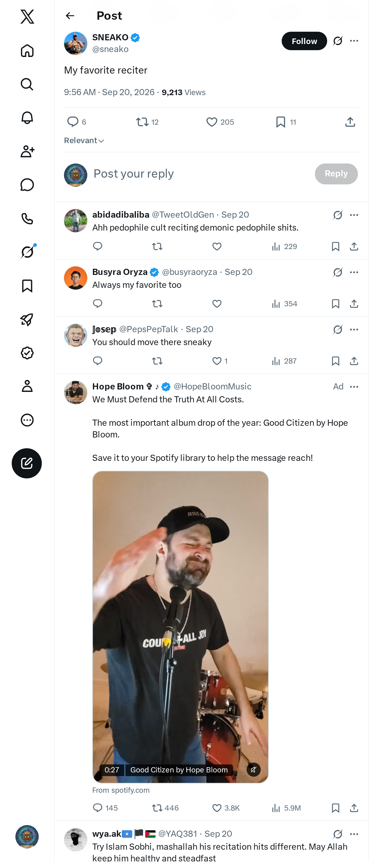 Snapshot 1 of @sneako's post from 2026-09-20