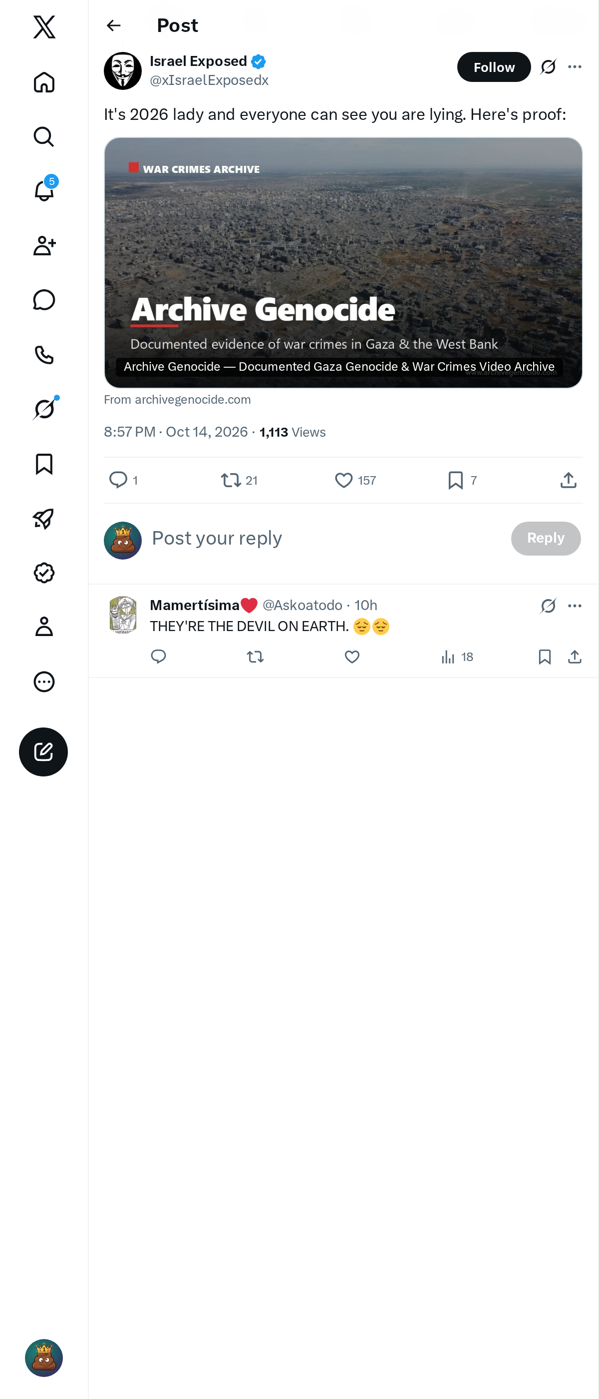 Snapshot 1 of @xIsraelExposedx's post from 2026-10-14