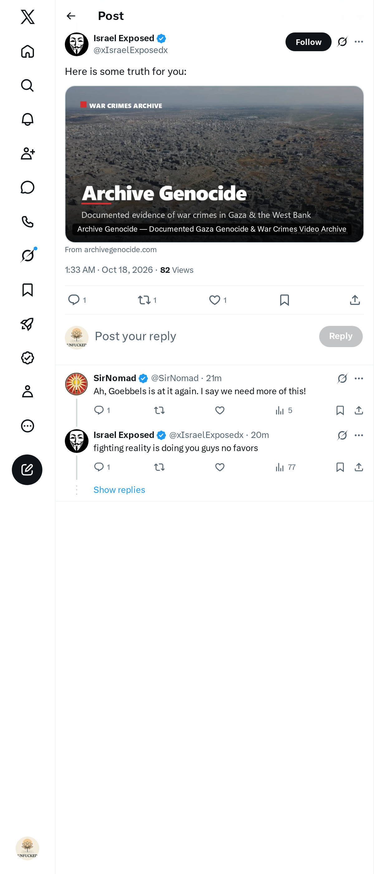 Snapshot 1 of @xIsraelExposedx's post from 2026-10-17