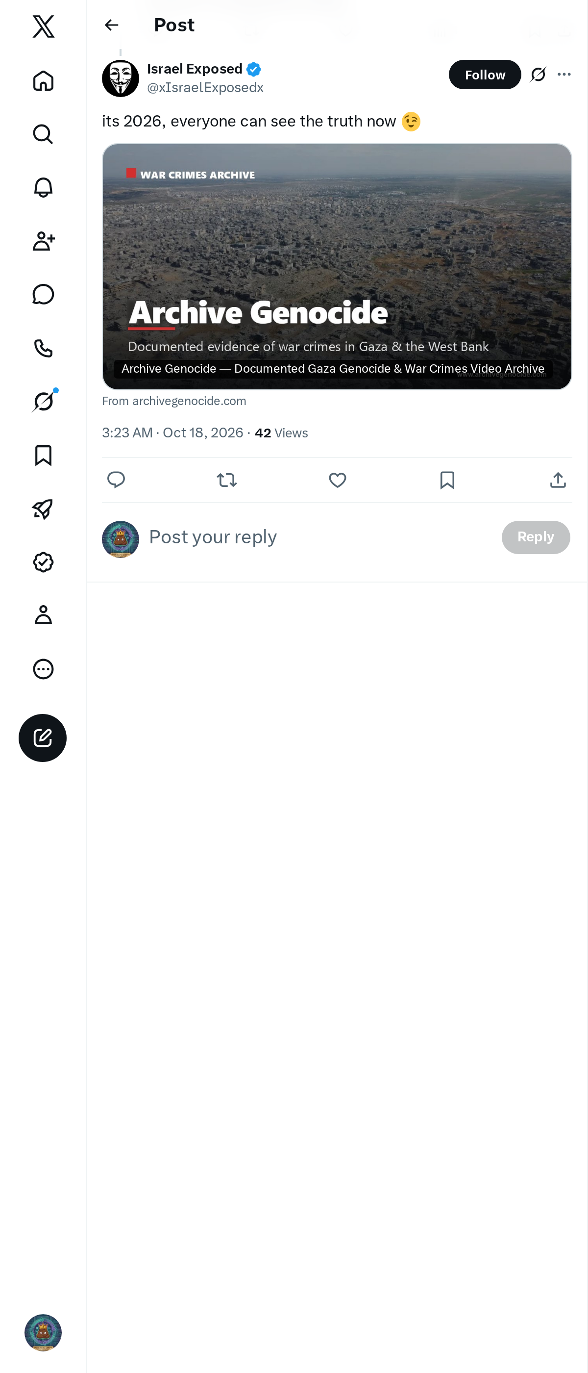 Snapshot 1 of @xIsraelExposedx's post from 2026-10-18