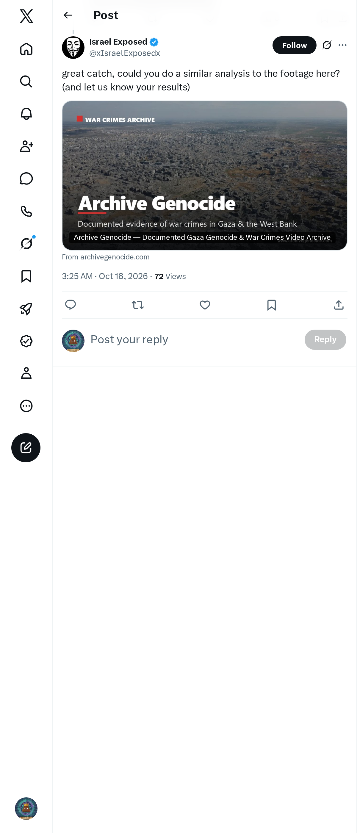 Snapshot 1 of @xIsraelExposedx's post from 2026-10-18