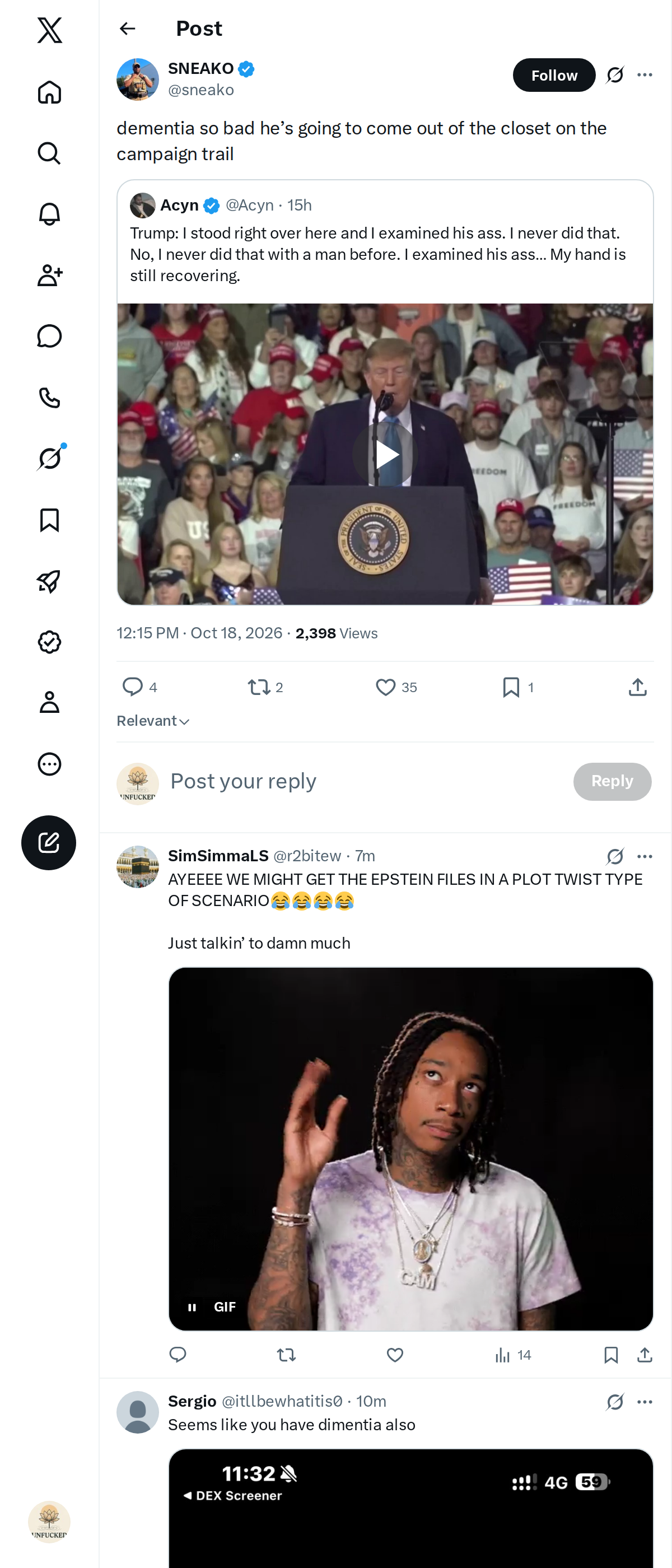 Snapshot 1 of @sneako's post from 2026-10-18