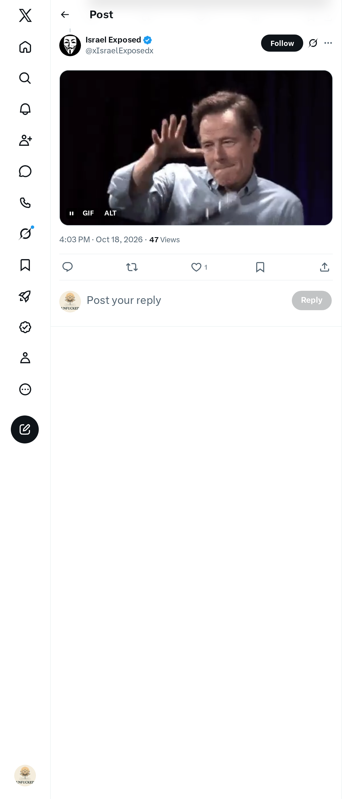 Snapshot 1 of @xIsraelExposedx's post from 2026-10-18