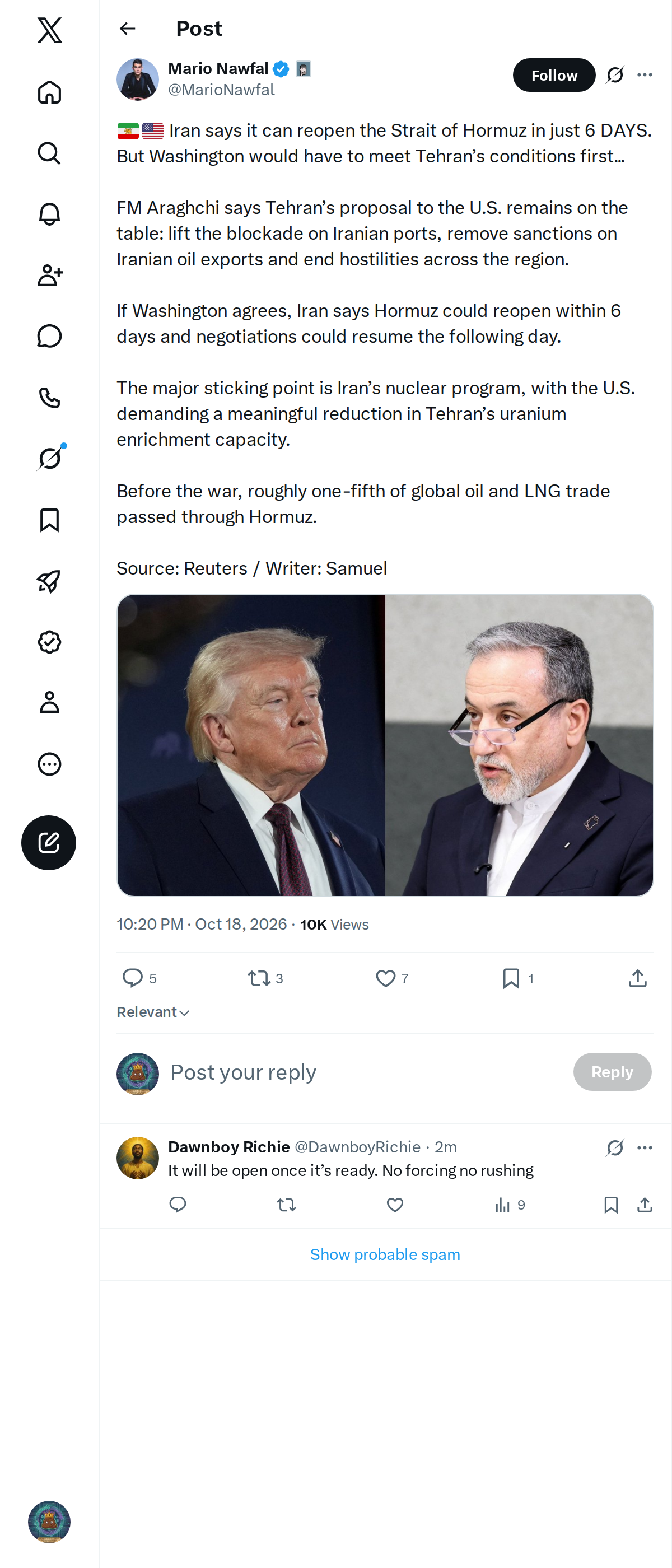 Snapshot 1 of @MarioNawfal's post from 2026-10-18