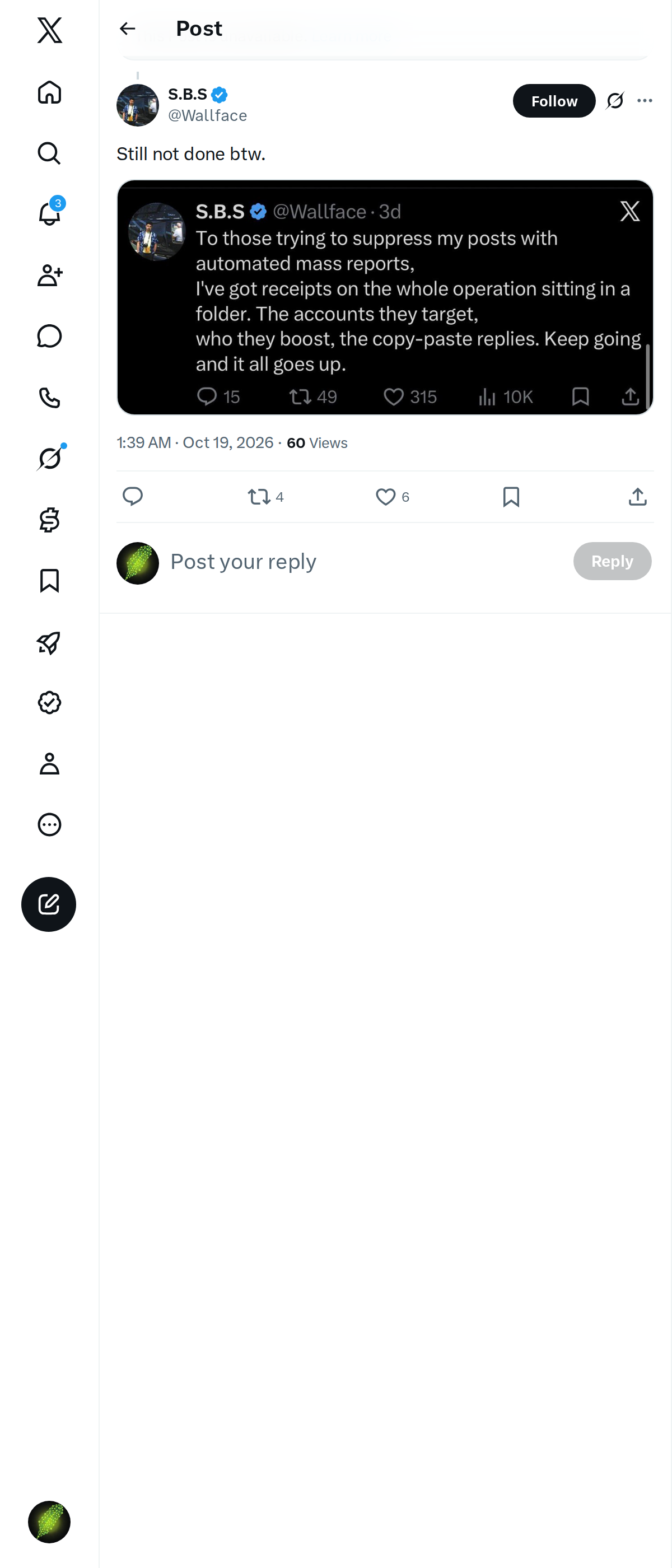 Snapshot 1 of @Wallface's post from 2026-10-18