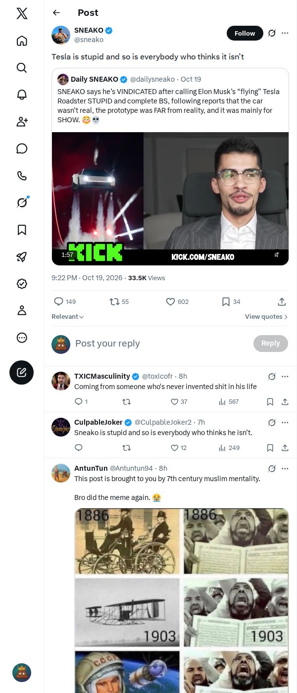 Snapshot 1 of @sneako's post from 2026-10-19